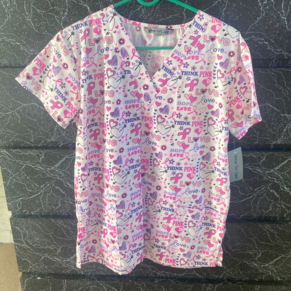 Pink Ribbon /Love Scrub Top